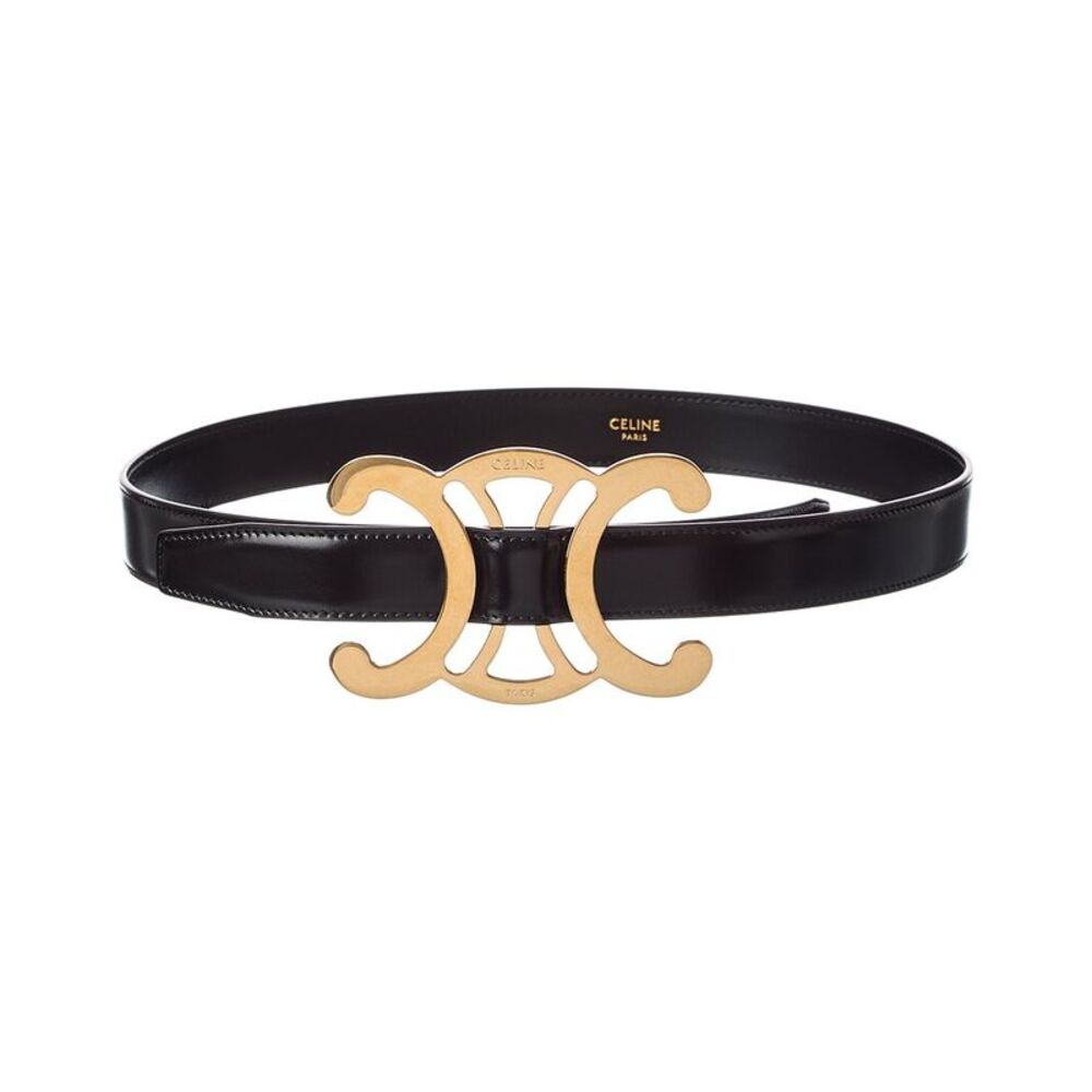 Celine Triomphe Core Leather Belt, Black